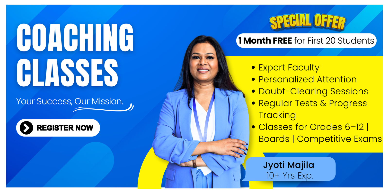 blue and yellow professional coaching banner